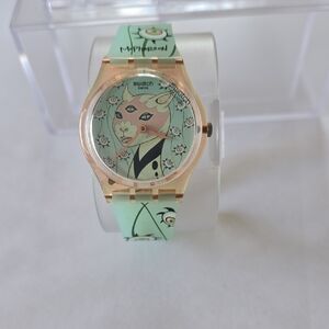 Swatch Artistic Green and Gold Watch